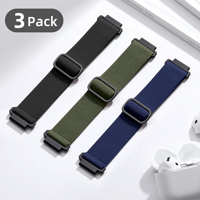 DaQin 3 Pack Nylon Watch Bands Compatible with 16mm 18mm 20mm 22mm Quick Release Watch Band, Adjustable Soft Stretchy Solo Loop Strap Elastic Braided Relacement Wristband for Men Women