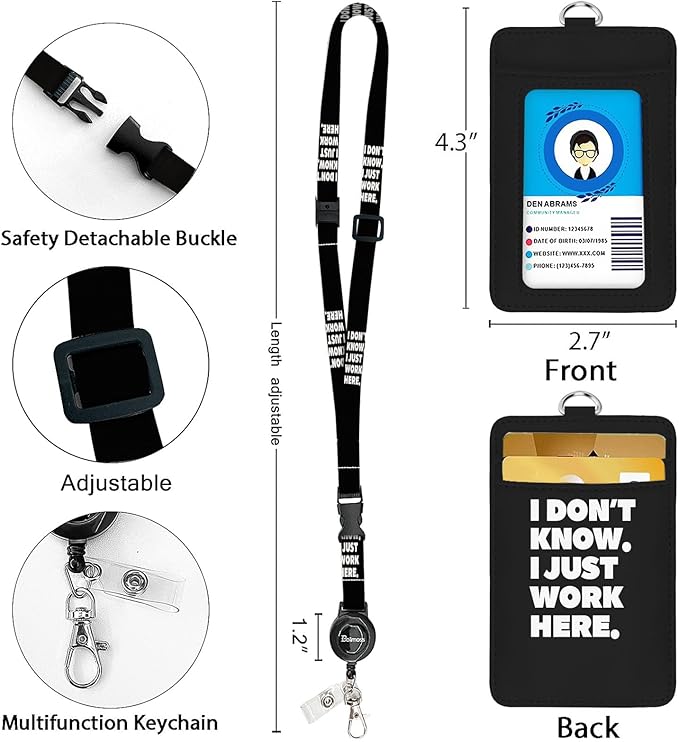 bolimoss Funny Lanyards for ID Badges,PU Leather Badge Holders with Detachable Neck Lanyard Strap, Adjustable Retractable Badge Reels with Metal Swivel Clasp, Teacher Nurse Student Work Office Gifts