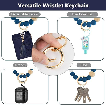 KNGITRYI Wallet Keychain Wristlet for Women,Slim RFID Credit Card Holder Purse Tassel Keychain Bangle Key Ring for Men Women