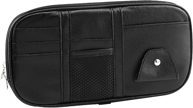 Car Sun Visor Organizer, Sunglass Holder and Storage Pocket, Card Cash Pouch with Multi-Pocket Net Zipper, Case Bag for License Pen Key, Auto Accessories for Truck, SUV, Van (Black)