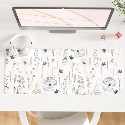QiyI Large Mouse Pad for Desk, Floral Desk Mat for Desktop, Women Girls Office Décor Desk Accessories, PU Leather Waterproof Gaming Mousepad, Watercolor Flowers Desk Pad Computer Mat, 31.5" x 11.8"