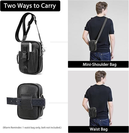 LANNSYNE Small Leather Messenger Bag, 3-in-1 Crossbody Shoulder Bag & Waist Belt Pouch, Sling Purse for Travel Business