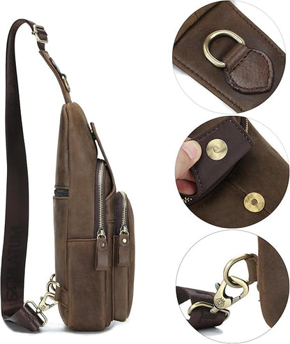 LUKZIJAES Genuine Leather Sling Bag for Men