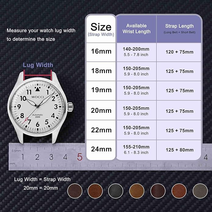 WOCCI Quick Release Watch Band, Distressed Genuine Leather, Stainless Steel Buckle, Strap Width 18mm 19mm 20mm 22mm 24mm