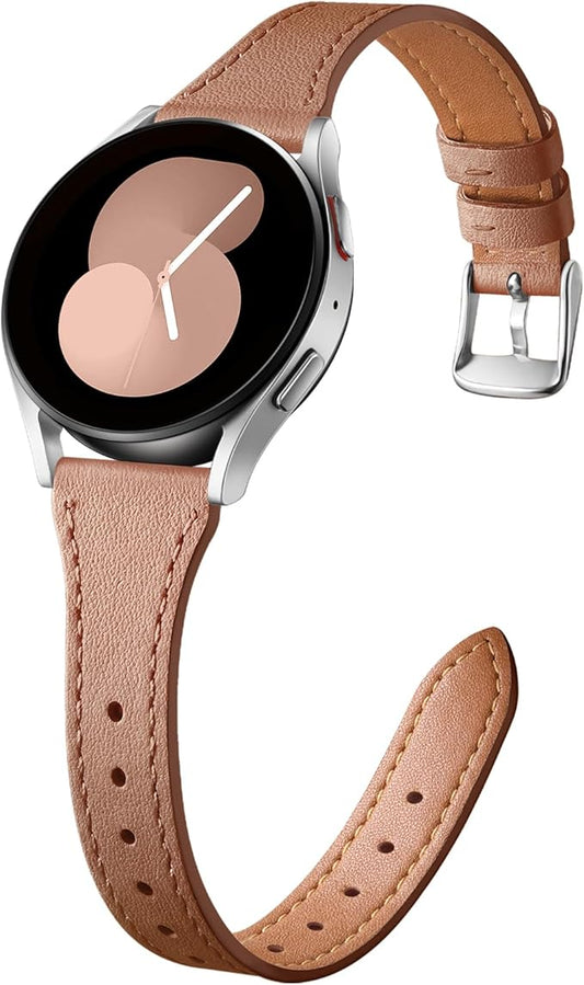 GEAK Slim Leather Band Compatible with Galaxy Watch 7 Band/6 5 4 FE 40mm 44mm/5 pro 45mm/Classic/Galaxy Active 2, 20mm Genuine Leather Strap with Quick Release Buckle for Samsung Watch Bands Women