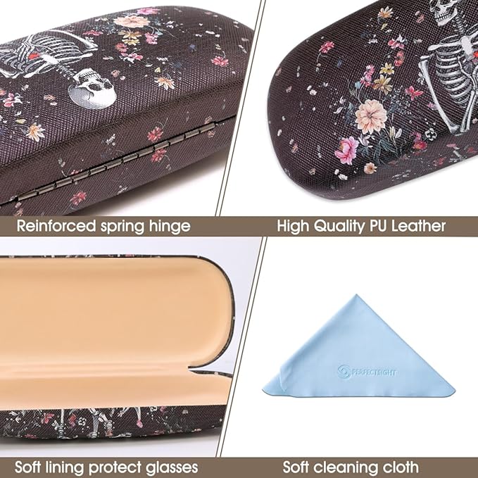 PERFECTSIGHT Hard Shell Eyeglasses Case, PU Leather Protective Glasses Case, Cute Eyeglass Case for Women Men Girls