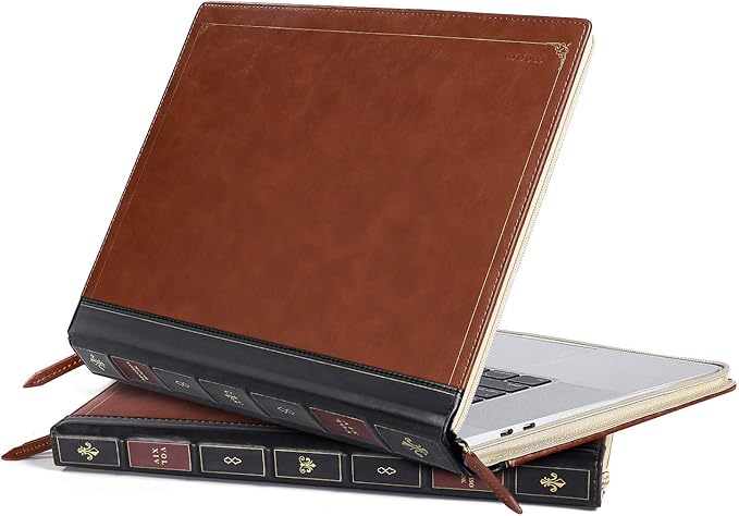 MOSISO Compatible with MacBook Pro 16 inch Case 2025-2021 M4 A3403 A3186 M3 A2991 M2 A2780 M1 A2485/2019 2020 A2141,PU Leather Laptop Sleeve Vintage Retro Zippered Portfolio Protective Cover,Brown