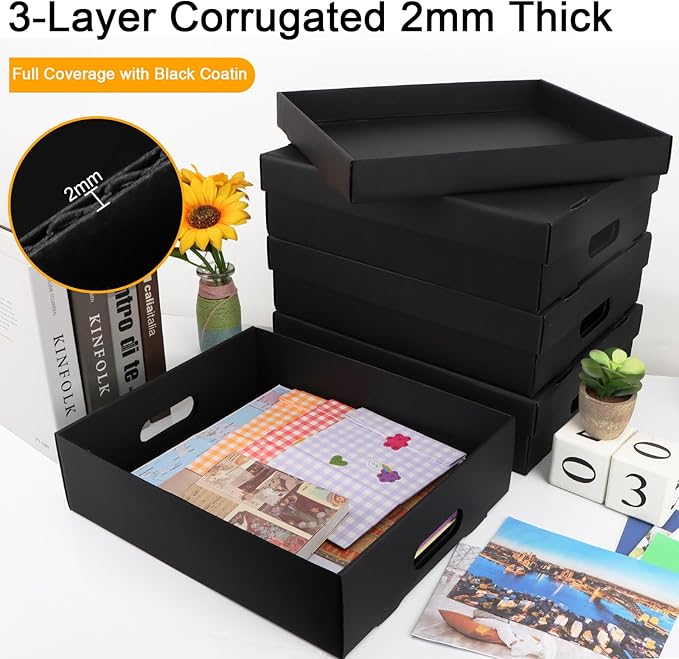 4PCS Photo Storage Box,14.5“ x 12“ x 3.94“ Photo Keepsake Storage Box Sturdy Picture Box Store and Protect Pictures,Documents Black