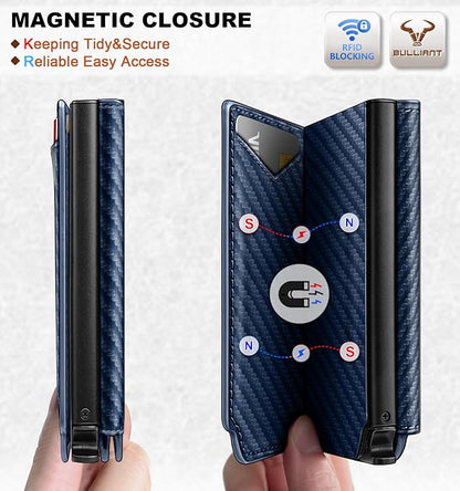BULLIANT Men Wallet Leather Wallet Card Holders Money Clip for Men 10Cards-Magnetic Flip on Metal Case