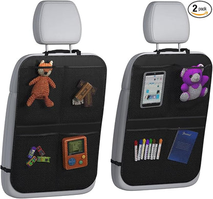 lebogner Back Seat Cover for Kids + 4 Pocket Storage Organizer, 2 Pack X-Large Waterproof Kick Mats Backseat Protector, Car Seat Back Protectors for Vehicles to Protect from Dirt, Mud & Scratches