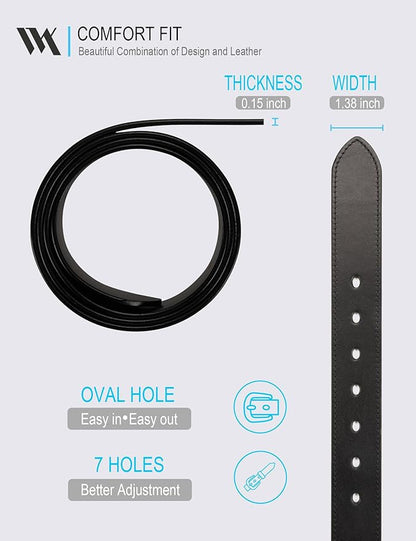 WOLFANT Men's 35mm Dress Casual Belt,100% Italian Full Grain Real Solid Leather