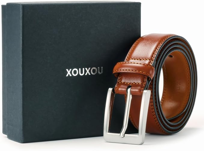 XOUXOU Men's Casual Leather Jeans Belts Classic Work Business Dress Belt with Prong Buckle for Men