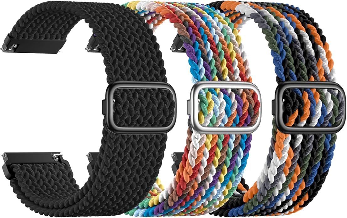 SNBLK 3 Pack 18mm 20mm 22mm Braided Watch Band Compatible with Garmin Vivoactive 5 Watch Bands/Vivoactive 6/3/4s, Quick Release Adjustable Elastic Nylon Loop Strap for Venu 3S/2S/Venu 3/2 Women Men
