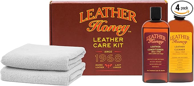 Leather Honey Complete Leather Care Kit: Cleaner, Conditioner, 2 Cloths. Non-Toxic Leather Care Made in the USA Since 1968. Restore Couches, Car Seats & Interior, Jackets, Shoes & Bags. for Any Color