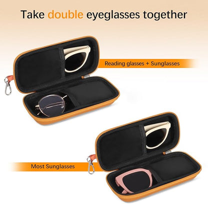 Double Eyeglasses Case Hard Shell Dual Sunglasses Organizer with Zipper Closure Travel Eyewear Storage for Vehicle