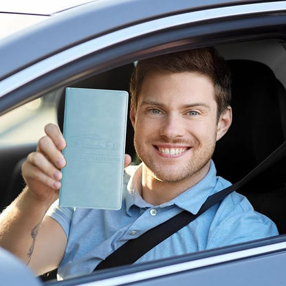 Car Accessories Registration and Insurance Holder,Leather Essential Card Magnetic Shut Vehicle Glove Box Organizer Case for Auto Driver License Document Truck Motorcycle Boat Men Women-Blue