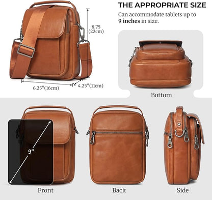 Augus Leather Small Messenger Bag For Men Crossbody Handbag Shoulder Sling Travel Bags for Men Purse Daypack Magnetic Buckle