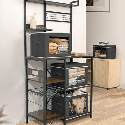 Homsorout Stackable Storage Bins with Lids - Large Storage Box with Lids, Foldable Closet Boxes for Organizing, Wardrobe Clothes Organizer with Window, Cubes Bins for Living Room, 6 Pack, Dark Grey