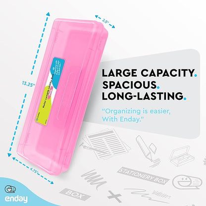 Enday Pencil Box Pink, Storage Organizer Utility Box, Multipurpose Long Ruler Length School Office Supplies Plastic Pencil Case for Kids & Adults Available in Red, Green, Grey, Purple, Blue, 1PK
