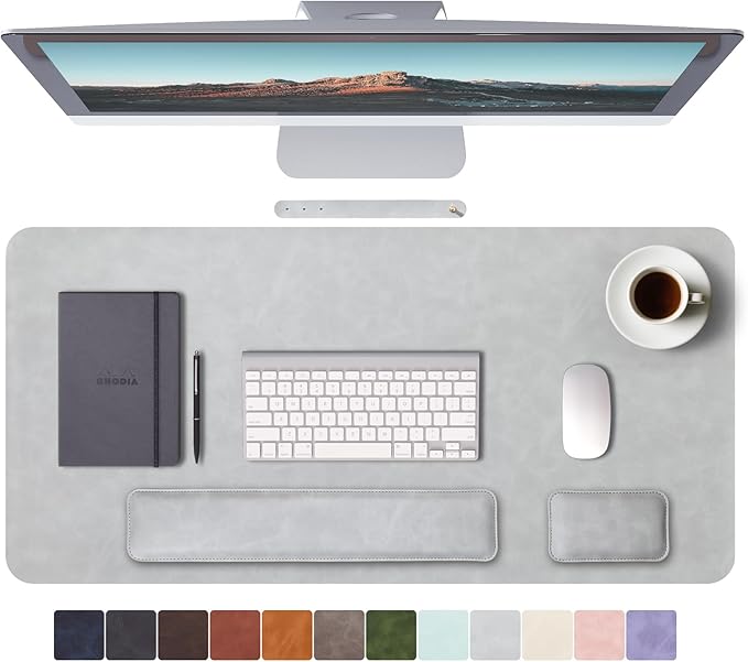 RENMTURE Large Mouse Pad and Keyboard Wrist Rest, Desk Pad for Keyboard and Mouse, Large Gaming Mouse Pad with Wrist Support, Desk Mat for Work and Gaming (Light Gray)