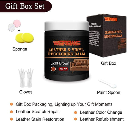 Leather Recoloring Balm & Color Restorer - 10OZ Multipurpose Dye & Paint for Faded Leather Couches, Car Seats, Shoes | Fix Scratches on Clothing, Furniture & Accessories(Light Brown)