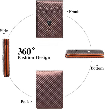 Mens Wallet Leather Credit Card Holder Slim Bifold RFID Blocking Front Pockets Minimalist Wallets for Men with ID Window
