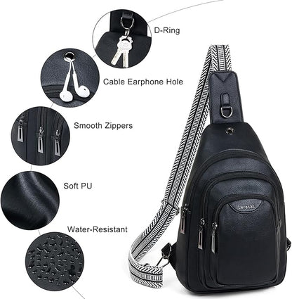 Leresas 10L Crossbody Sling Bag for Women Men Anti Theft Cross Body Fanny Pack Belt Bag Purse Gifts for Women Faux Leather, Black