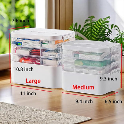 4-Tier Medicine Cabinet Organizer，Portable Medicine Cabinet with Handle, Empty First Aid Kit for Home,Multi-Purpose Organizer for Family First Aid, Home, Travel (Large 11 * 10.8 * 7.6 in)