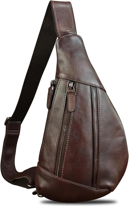 Genuine Leather Sling Bag for Men and Women Vintage Real Leather Crossbody Chest Bags Backpack Purse for Travel Hiking