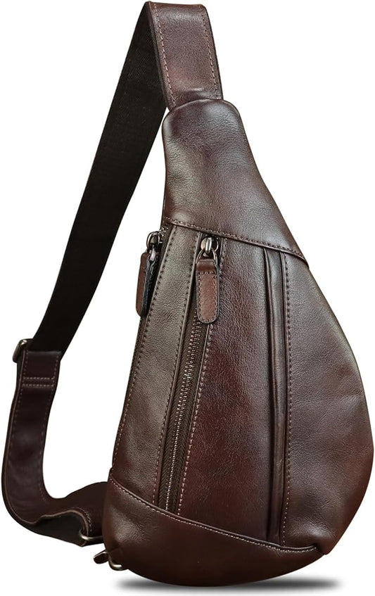 Genuine Leather Sling Bag for Men and Women Vintage Real Leather Crossbody Chest Bags Backpack Purse for Travel Hiking