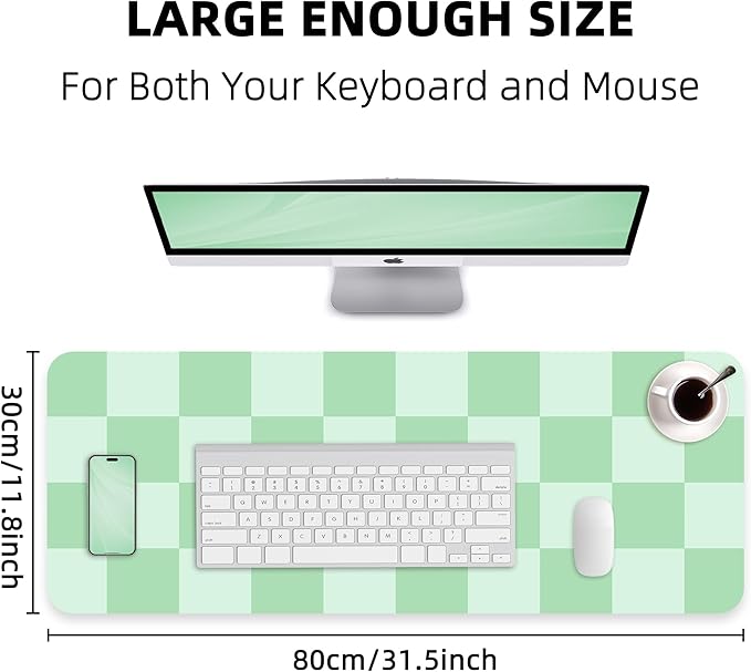 Non-Slip, Waterproof PU Leather Mouse Pad & Desk Blotter - Easy Clean Laptop Mat for Work/Home/Decor (31.5" x 12") (White Green, 31.5in*12in)