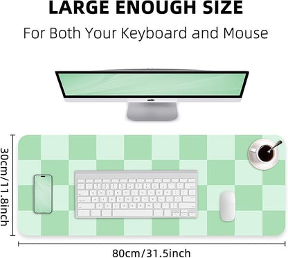 Non-Slip, Waterproof PU Leather Mouse Pad & Desk Blotter - Easy Clean Laptop Mat for Work/Home/Decor (31.5" x 12") (White Green, 31.5in*12in)