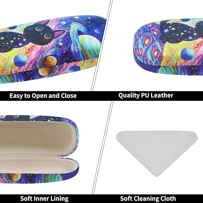 PERFECTSIGHT Hard Shell Eyeglasses Case, PU Leather Protective Glasses Case, Cute Eyeglass Case for Women Men Girls