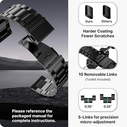 Fullmosa 20mm Stainless Steel Watch Band, Quick Release Metal Replacement Strap with Removable Links, Includes Spring Bars & Link Removal Tool for Men Women (Black)