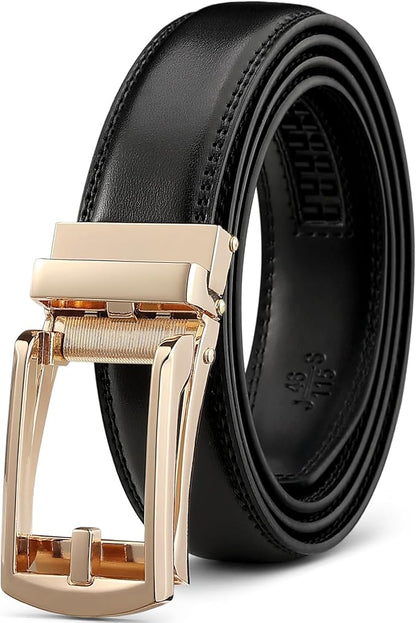 Founders & C Mens Ratchet Belt Leather Click 1 1/4" with Slide Buckle, Casual Dress Belt Adjustable
