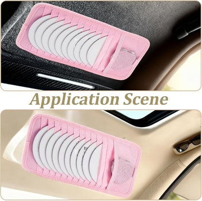 CREATCABIN Pink Car CD Case Holder DVD Vehicle Visor Storage Organizer with 12 DVD Storage Sleeves 1 Mesh Pocket 1 Pen Holder and Elastic Strap Multi-Function Sun Visor Organizer for Cars 12.6x6Inch