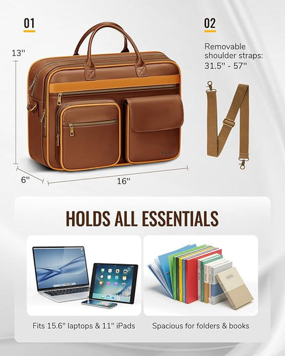Ytonet PU Leather Messenger Bag for Men, 15.6" Vintage Briefcase with Padded Laptop Compartment, Large Satchel Bags Laptop Bag for Mens, Waterproof Computer Bags for Work Office Business Travel, Brown