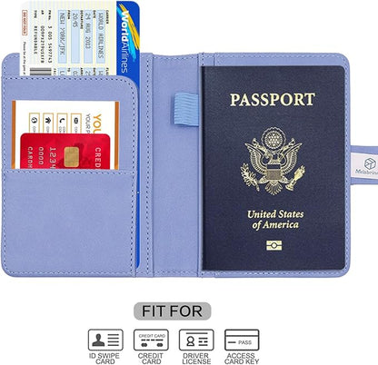 Melsbrinna Premium Leather Passport Holder Covers Case, Waterproof Rfid Blocking Travel Wallet Passport Holder with Pen Holder, Cute Passport Book for Women/Men