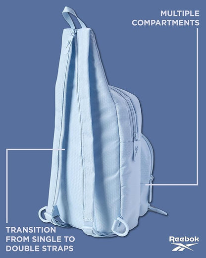 Reebok Unisex Crossbody Sling Bags – Compact Convertible Strap Cross Body Bag Travel Sling Bag - Gym & Travel Essential, Cosmos Blue