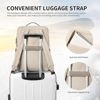 GOLF SUPAGS Stylish Laptop Backpack for Women Airline Approved Perfect for Work College and Travel Multi-Functional Casual Daypack Fits 15.6 Inch Notebook (Apricot)