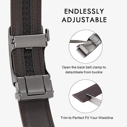 BOSTANTEN Mens Belt Leather Ratchet Belt For Men Dress and Casual with Adjustable Buckle, Trim to Fit