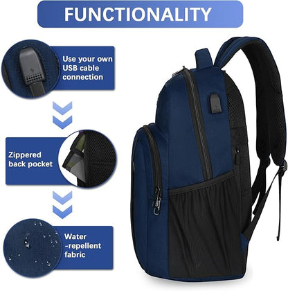 LARIPOP Carry On Backpack for Airplane, 17.3 Inch Laptop Backpack with USB Charging Port, Water Resistant Business Travel Backpack, Lightweight College School Bookbag Anti Theft for Men Women, Blue