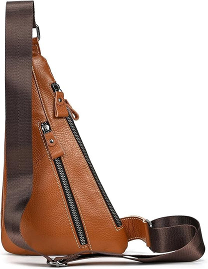 LUUFAN Men's Genuine Leather Sling Bag Chest Shoulder Backpack Crossbody Bag for Casual Sports Hiking Running Travel
