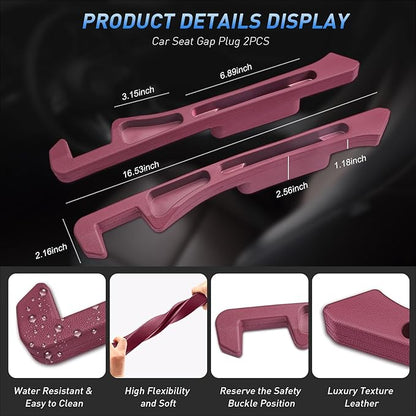 Car Seat Gap Filler 2Pack, Inserts Between Seats Console with Organizer Storage Upgraded Phone Holder Side Seat Gap Fillers Cars Front Seats Fill Plug Car Essentials for Vehicle SUV Truck (Wine Red)