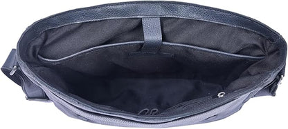 16" Crossbody Bag Leather Laptop Messenger Bag For Men with trolley sleeve for school office (Royal Blue)