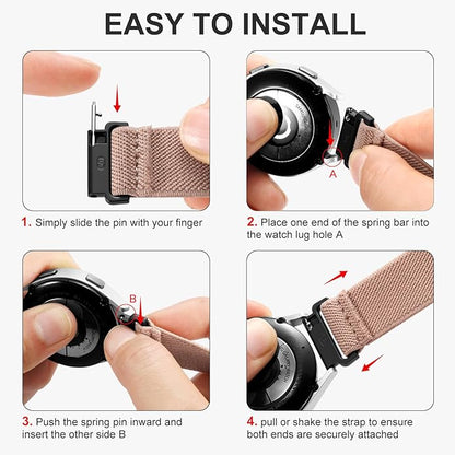Lerobo Elastic Bands Compatible with Samsung Galaxy Watch 8 7 6 5 4 40mm 44mm/Galaxy Watch 8 Classic 6 4 Classic 43mm 47mm 42mm 46mm/5 Pro Band 45mm/Active 2,3 Pack 20mm Adjustable Nylon Sport Band