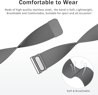 Vanjua 20mm 22mm Watch Band for Women Men, 20mm 22mm Quick Release Stainless Steel Metal Mesh Loop Adjustable Magnetic Replacement Wristbands Straps Bands