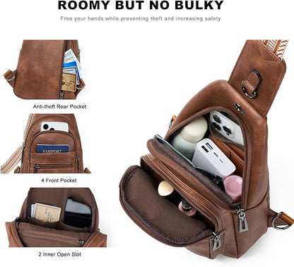 Leresas 7L Sling Bag for Women Vegan Leather Crossbody Purse Chest Bags Fashionable Trendy Fanny Pack with Travel, Brown