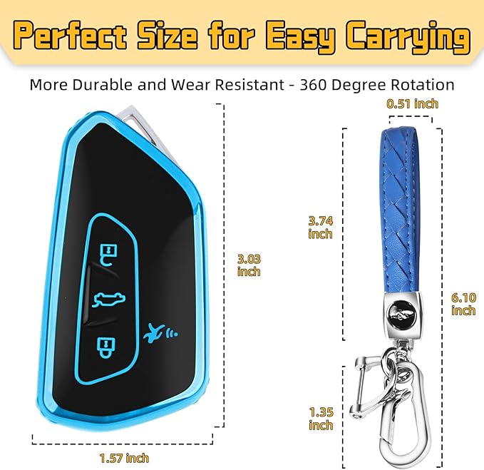 FT FUNTOR Key Fob Cover for Volkswagen,Soft TPU Full Protection Case Compatibale With VW Golf GTI Atlas Skoda Octavia ID3 ID4 MK8 (Blue, 4 Buttons)