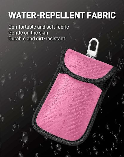 Upgraded Faraday Bag for Key Fob (2 Pack), Premium Faraday Key Fob Protector– Car RFID Signal Blocking, Car Security Protection, Anti-Theft Pouch, Anti-Hacking Case Blocker Pink